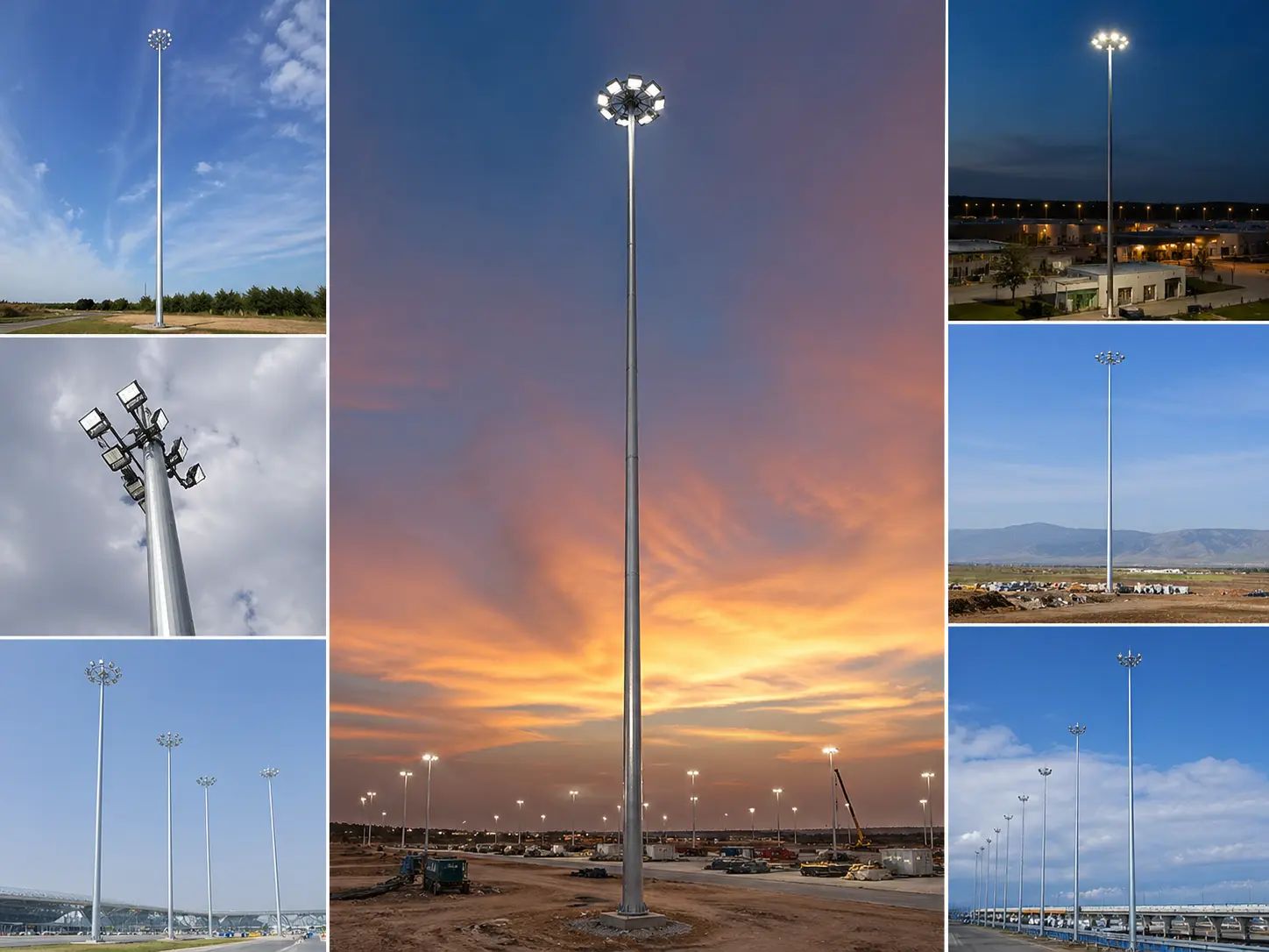 Completed ENDD mid hinge mast erected and guyed on a clear site against blue sky in Southern Africa